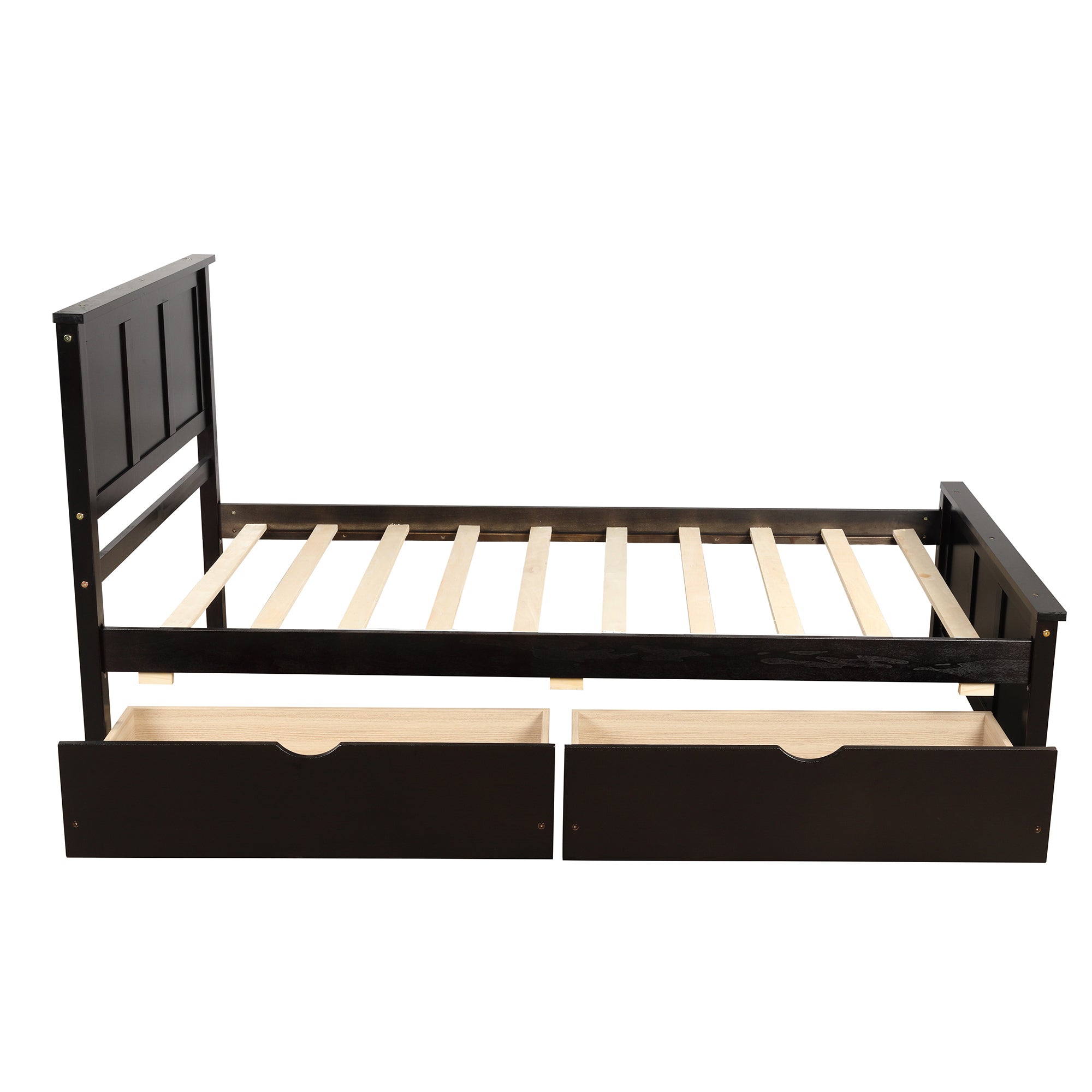HAOYYE Platform Storage Bed, Twin Size Frame with Two Drawers on Wheels, Espresso, Sturdy Space-Saving Design, Heavy Duty Construction, Easy Assembly, Durable and Stylish Home Furniture