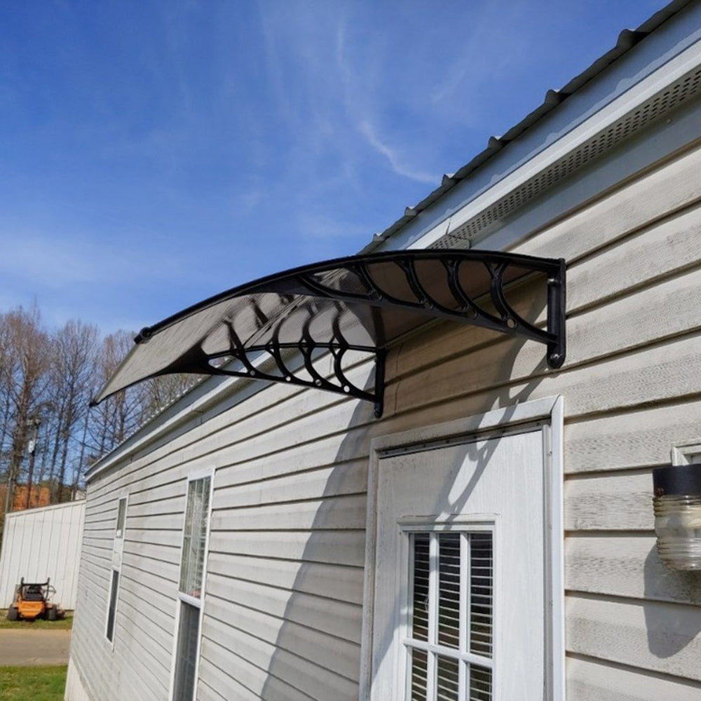 HAOYYE Black Door and Window Rain Cover Eaves Canopy, Durable ABS and Polycarbonate Construction with Aluminum Brackets, Easy to Install and Remove, Washable and Quick Dry, Perfect for Home Exterior Decoration and Weather Protection