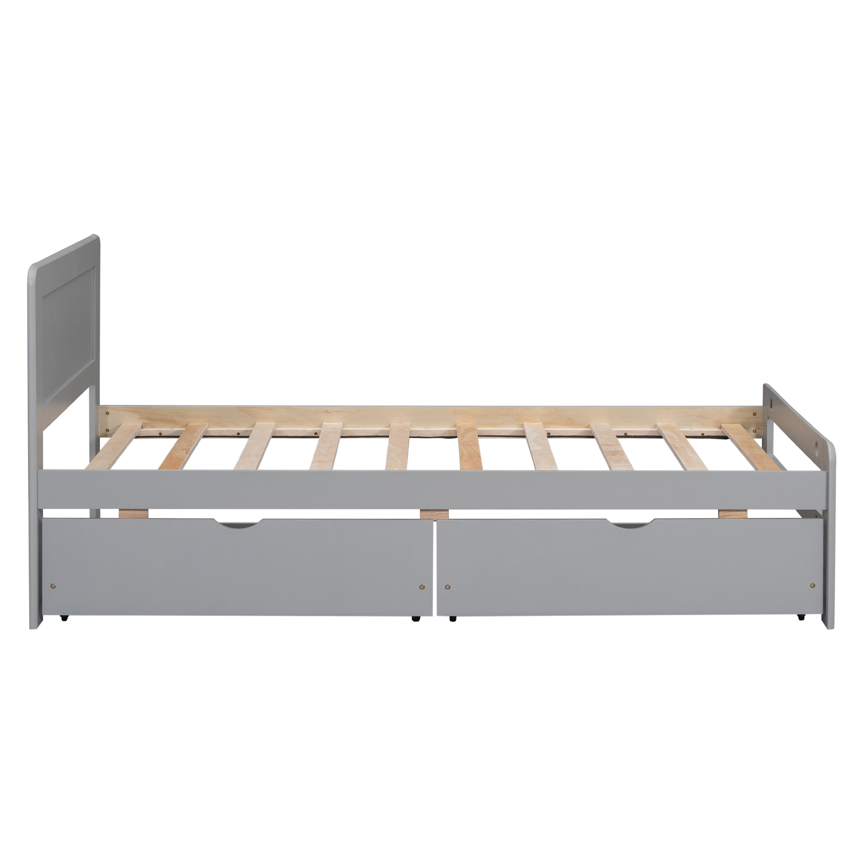 HAOYYE Modern Twin Platform Bed Frame with 2 Drawers, Sturdy Space-Saving Design, Heavy Duty Construction, Easy Assembly, Bedroom Furniture for Adults, Gray Color