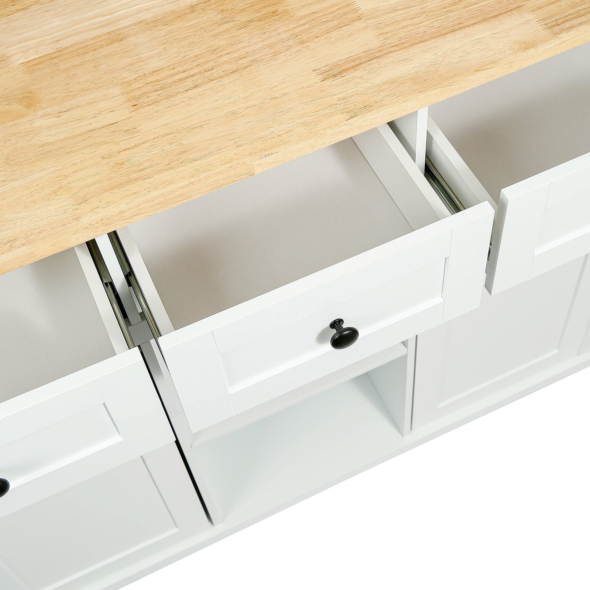 HAOYYE Kitchen Cart with Rubber wood Drop-Leaf Countertop ,Cabinet door internal storage racks,Kitchen Island on 5 Wheels with Storage Cabinet and 3 Drawers for Dinning Room,White Sturdy Space-Saving Durable