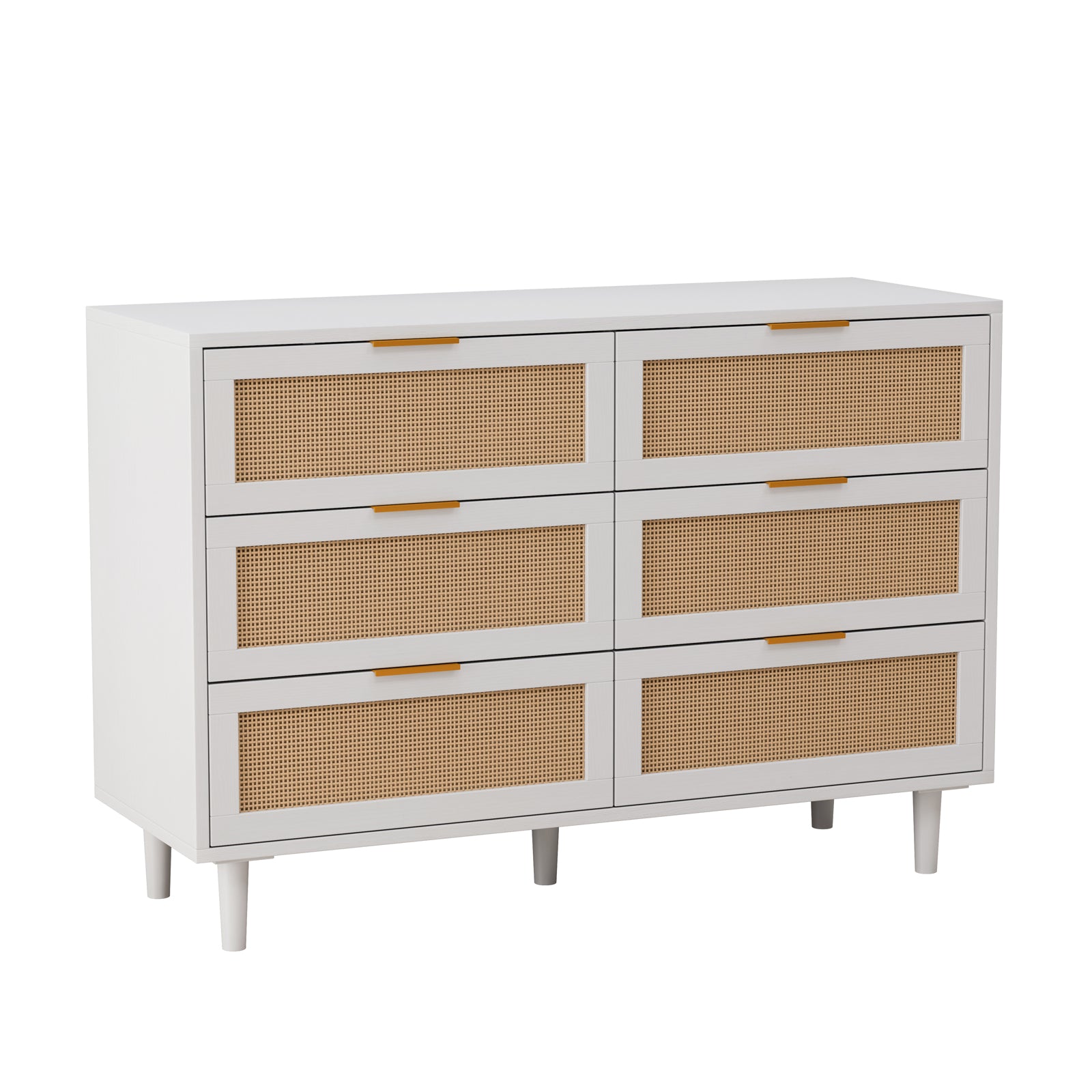 HAOYYE 6-Drawer Rattan Storage Cabinet with White Finish, Stylish and Functional Organizer for Bedroom, Living Room, or Hallway, Elegant Rattan Drawer Design, Space-Saving