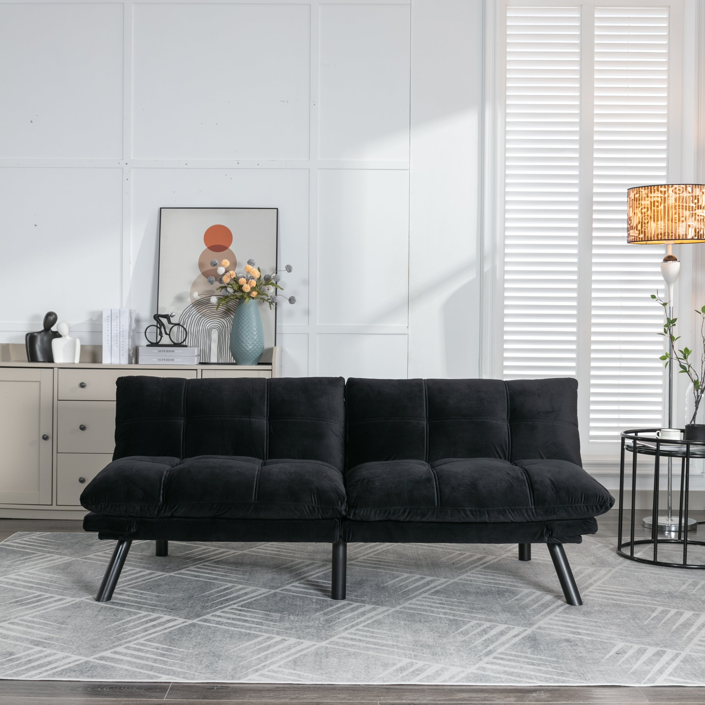 HAOYYE Black Convertible Folding Modern Sofa Bed, Sturdy Space-Saving Heavy Duty Design for Adults Dorm Room Easy Assembly Bedroom Furniture