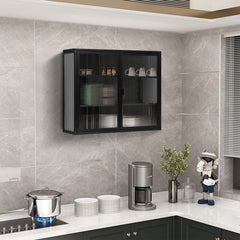 HAOYYE 27.56"Glass Doors Modern Two-door Wall Cabinet with Featuring Three-tier Storage for Entryway Living Room Bathroom Dining Room,Black Sturdy Space-Saving Heavy Duty Modern Design Adults Dorm Room