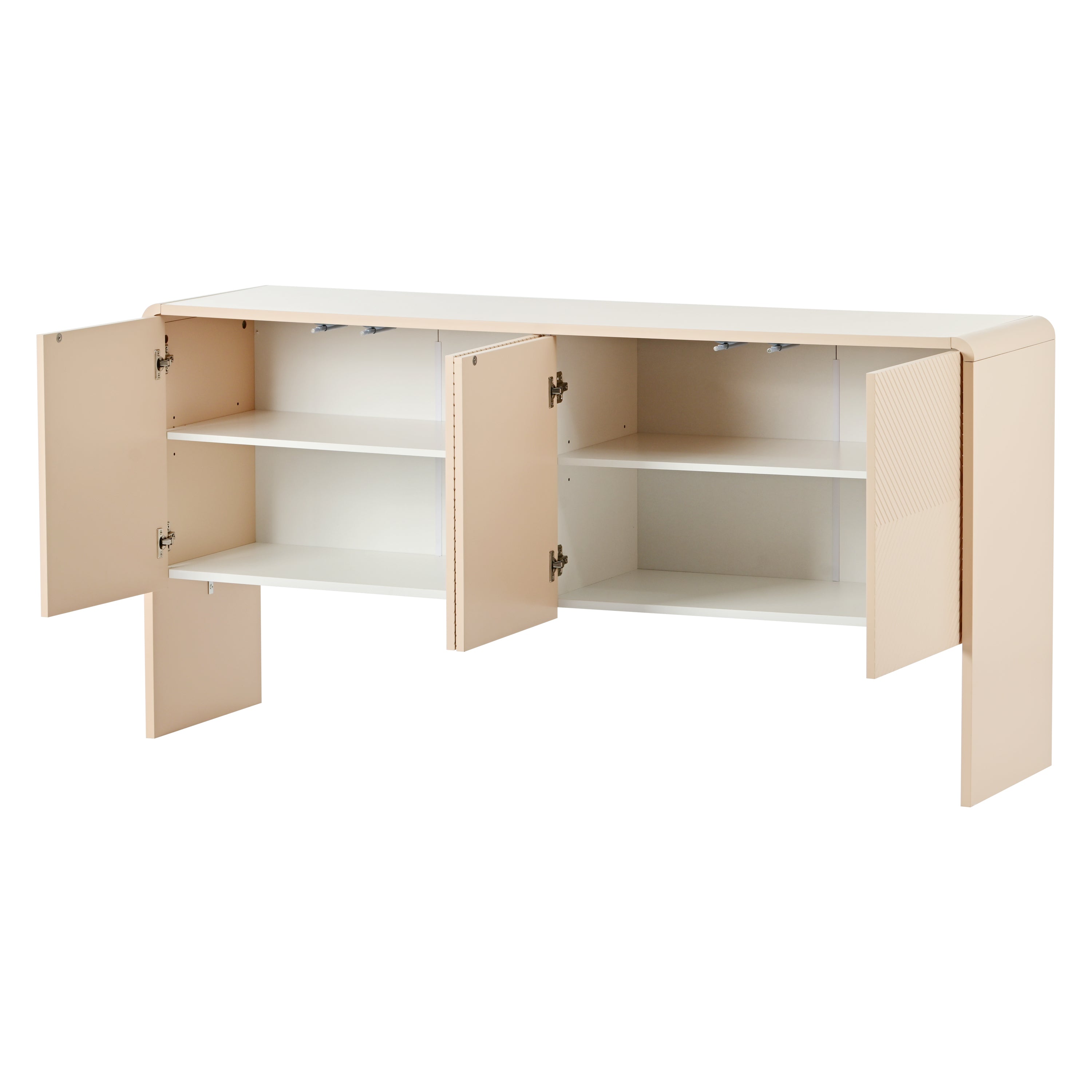 HAOYYE Minimalist Style 60"L Large Storage Space Sideboard with 4 Doors and Rebound Device for Living Room and Entryway (Apricot Cream) Sturdy Space-Saving Heavy Duty Modern Design Adults