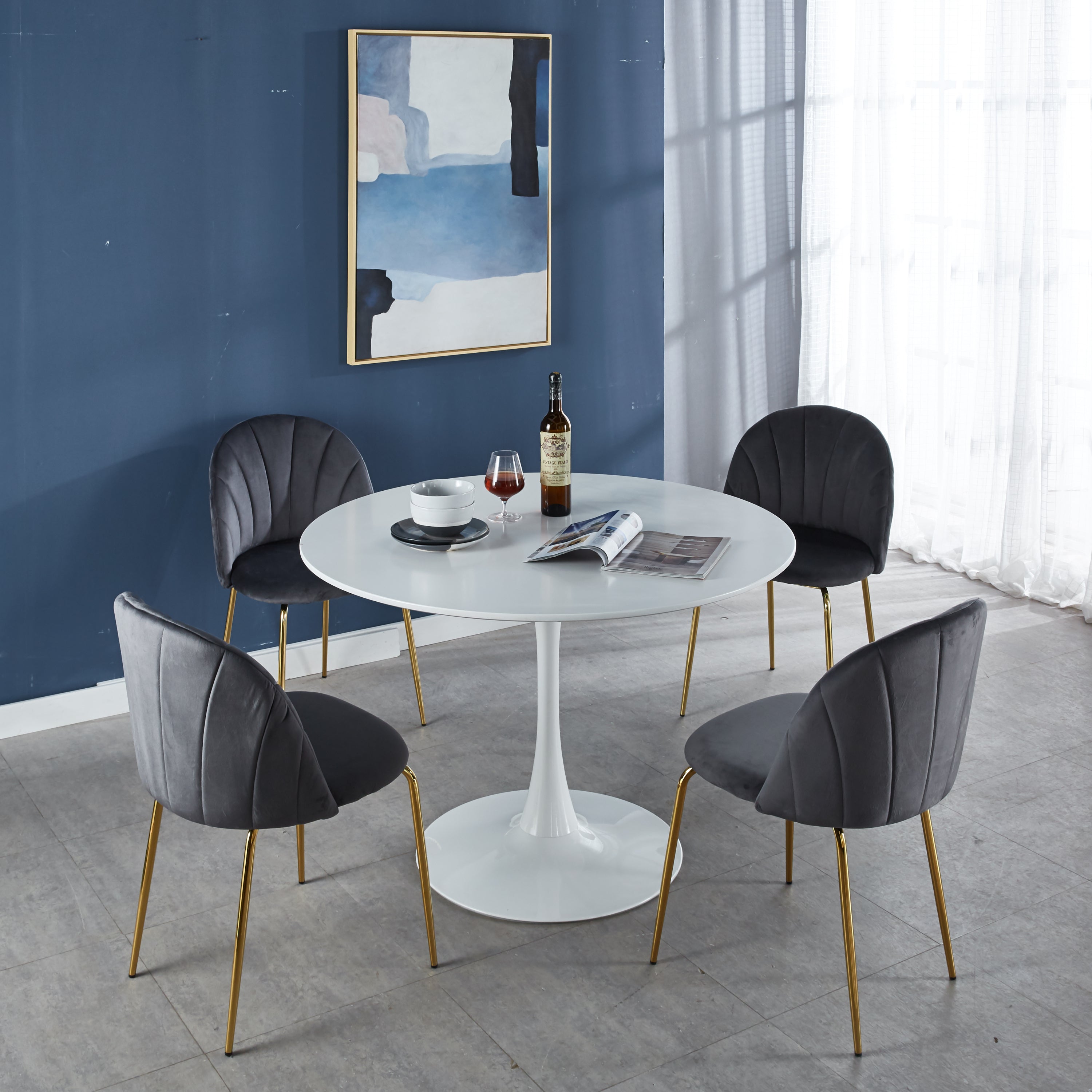 HAOYYE White Tulip Dining Table for 4-6 People, Mid-Century Modern Pedestal Table, Round MDF Top, Sturdy, Space-Saving, Heavy-Duty, Durable Design for Dining Room, Kitchen, or Living Room