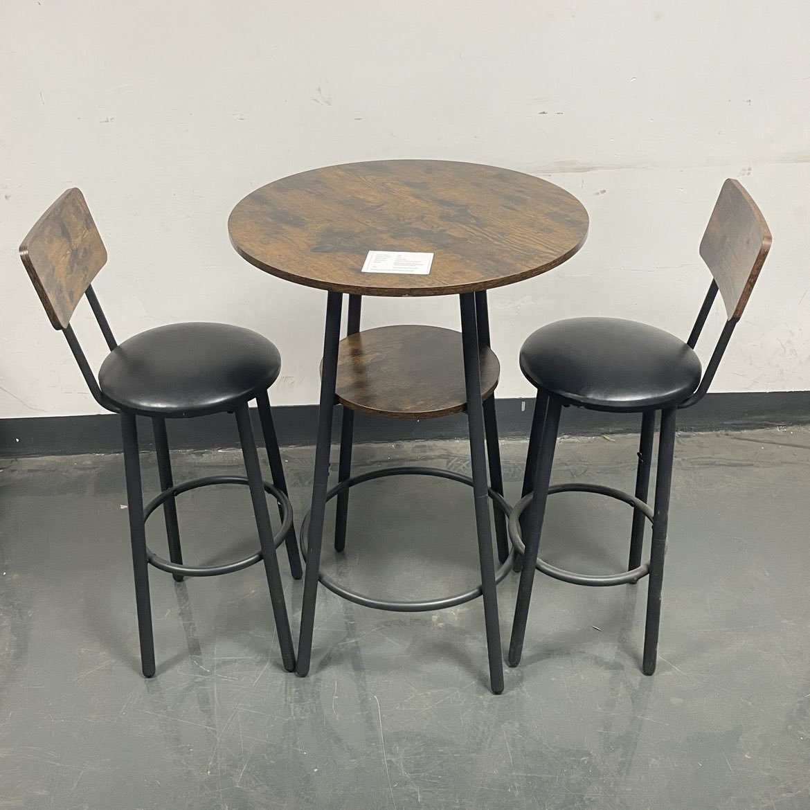 HAOYYE Round Bar Stool Set with Shelf, Upholstered Stool with Backrest, Rustic Brown, Sturdy Space-Saving Heavy Duty Design, Easy Assembly, Stylish and Durable, Ideal for Small Spaces