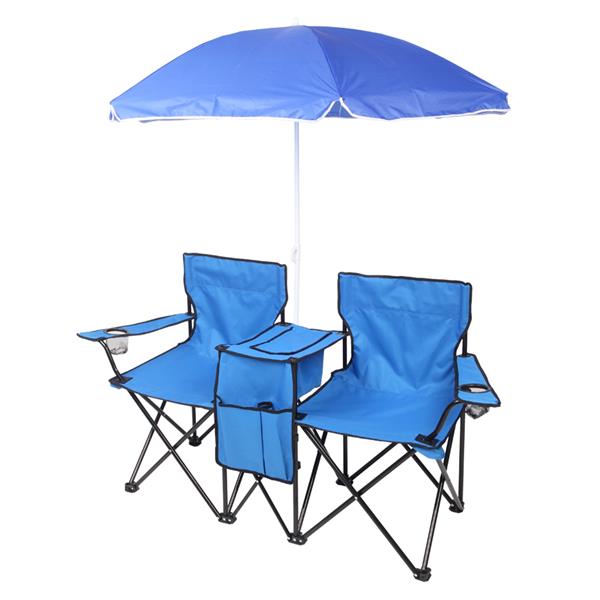HAOYYE Portable Outdoor 2-Seat Folding Chair with Removable Sun Umbrella, Lightweight and Durable Folding Lounge Chair for Fishing, Sunbathing, and Outdoor Relaxation