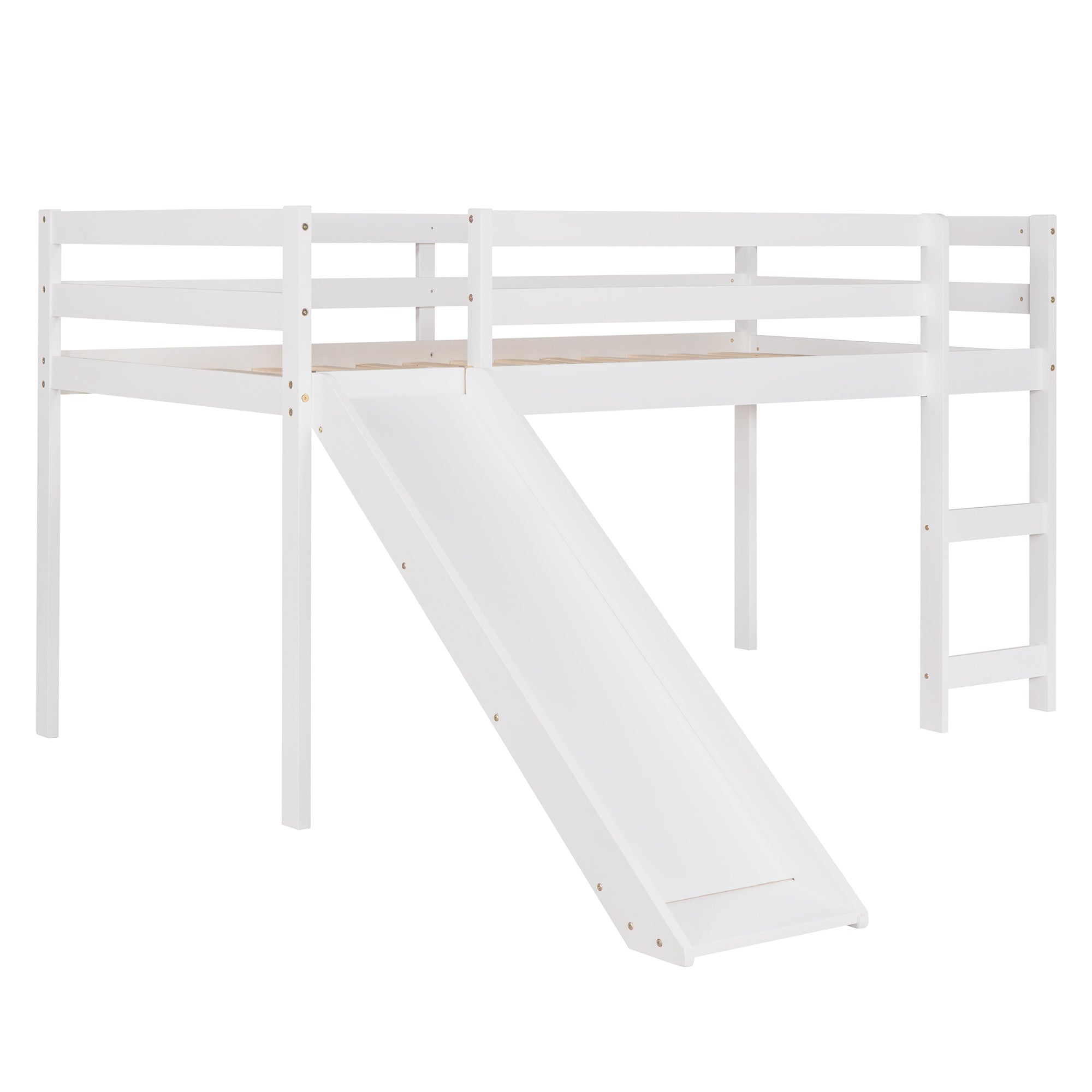 HAOYYE Loft Bed with Slide, Multifunctional Design, Twin (White)(OLD SKU: WF191904AAK) Sturdy Space-Saving Heavy Duty Modern Design Adults Dorm Room Easy Assembly Bedroom Furniture