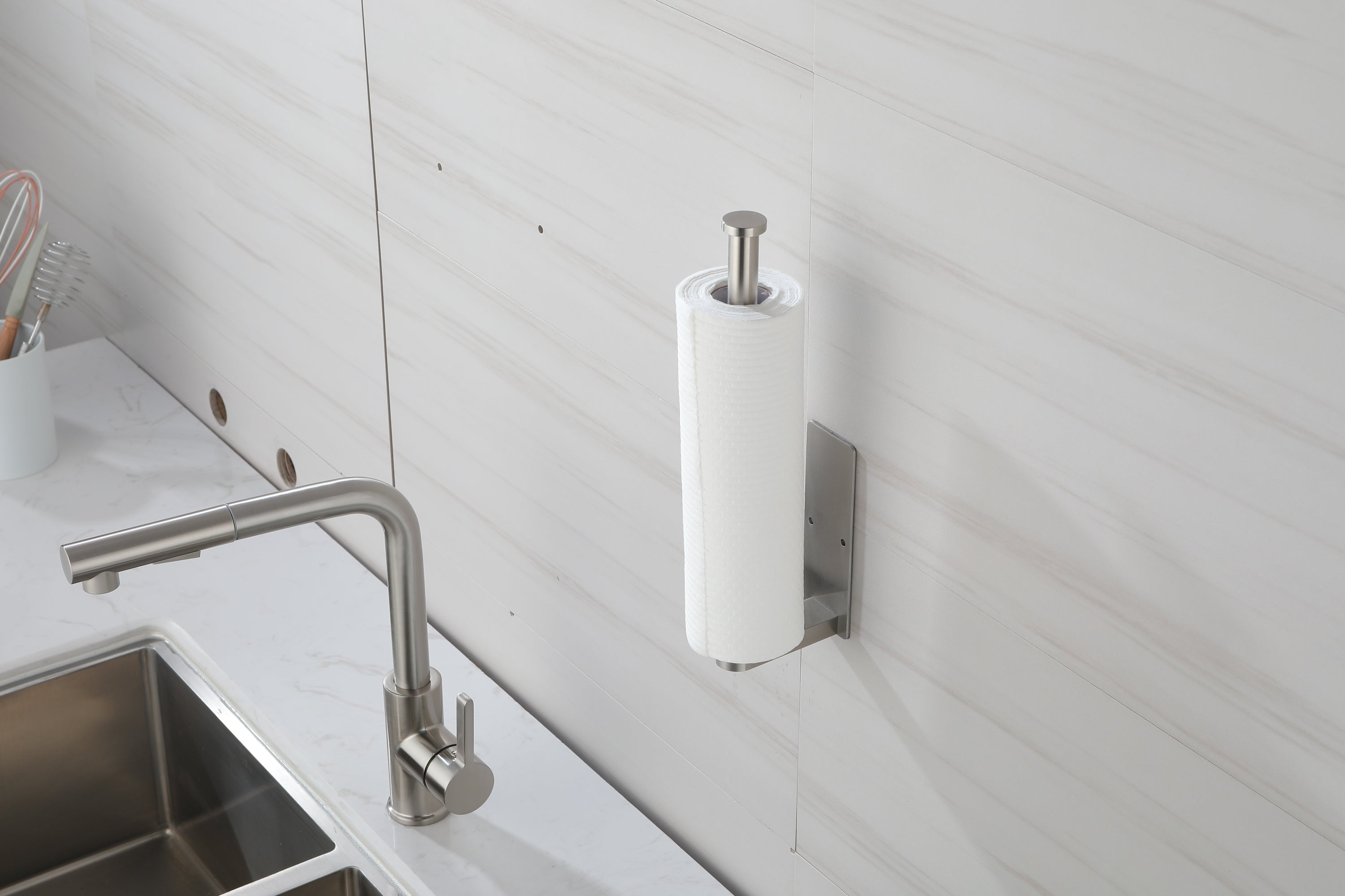 Haoyye Paper Towel Holder 2 Pack, 12 Inch Stainless Steel Under Cabinet Mount with Self-Adhesive or Screws, Space-Saving Paper Towel Rack for Kitchen, Bathroom, or Wall Use, Rustproof and Heavy Duty Towel Bar for Rolls or Wraps
