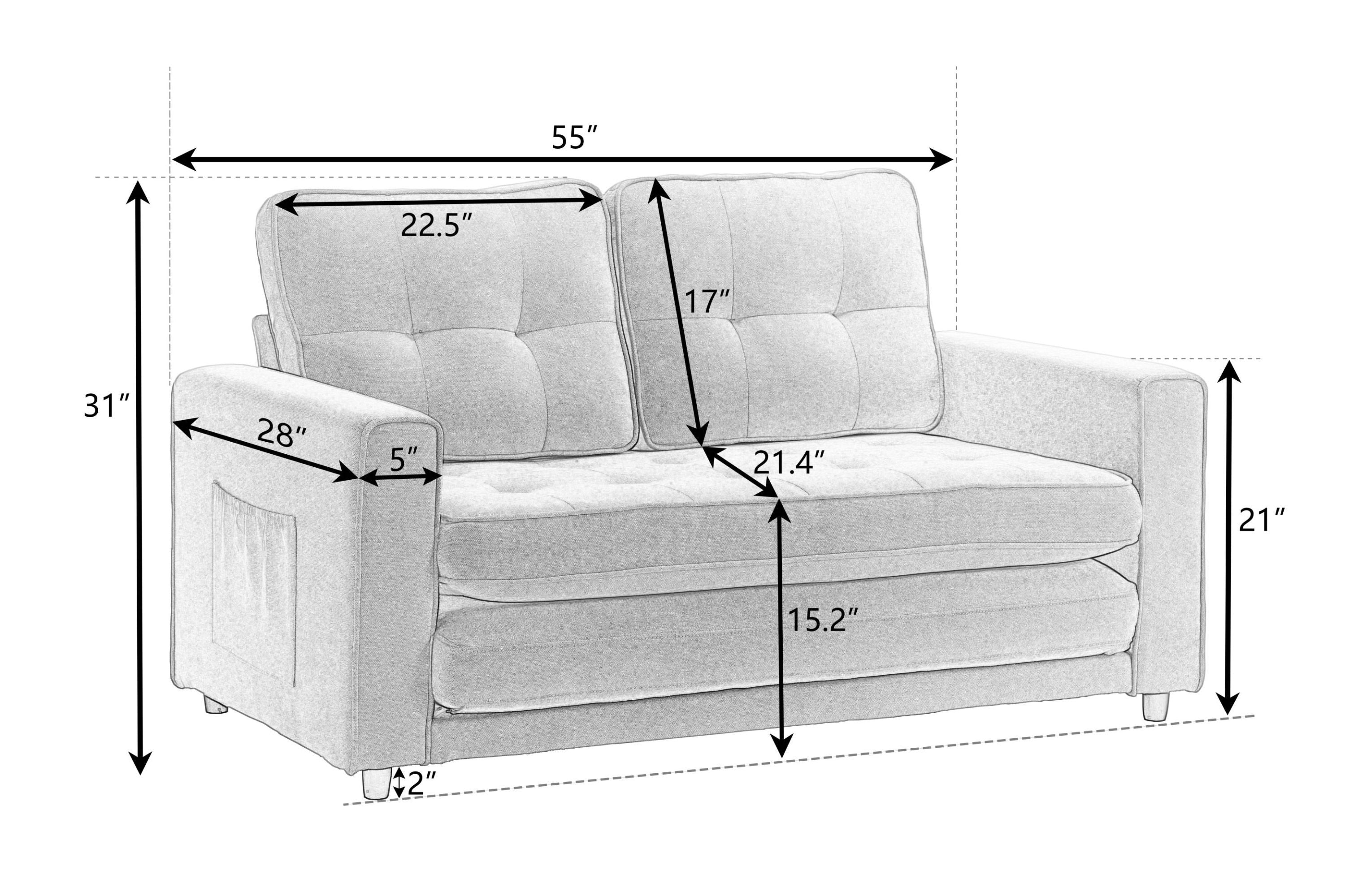HAOYYE 3-Fold Convertible Futon Couch, Pull Out Sofa Bed, Space-Saving Loveseat Sleeper, Velvet Linen Fabric Upholstery, Heavy Duty Durable Sofa for Living Room, Modern Compact Design, Dark Gray, Light Gray, Beige