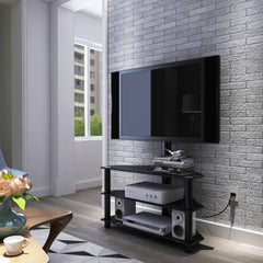 HAOYYE Black Adjustable TV Stand, Swivel Bracket, Tempered Glass Shelves, Space-Saving, Durable, Stylish, Modern Design for Living Room, Bedroom, or Office