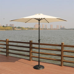 HAOYYE 8.8 Ft Outdoor Aluminum Patio Umbrella with 33 Pound Round Resin Base, Creme Market Umbrella Featuring Push Button Tilt and Crank Lift, UV-Resistant Canopy for Backyard Deck Garden Poolside Shade