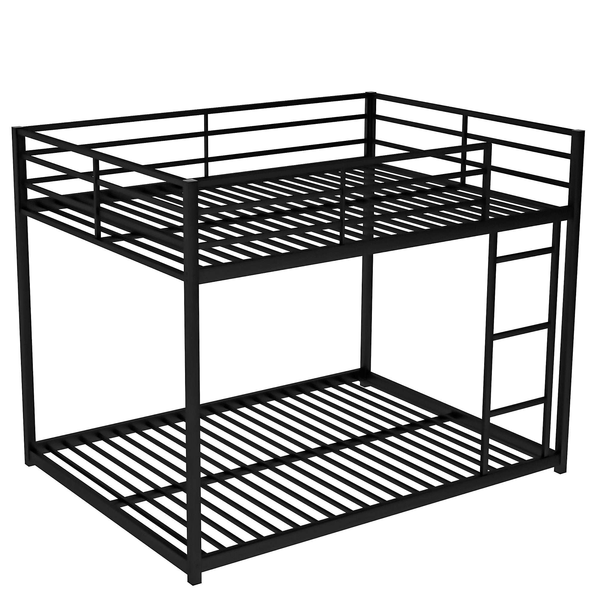 HAOYYE Full over Full Metal Bunk Bed, Low Bunk Bed with Ladder, Heavy Duty Space-Saving, Durable Modern Design, Easy Assembly, Sturdy Bedroom Furniture, Stylish Black Bunk Bed for Kids & Adults, Versatile Home Sleeping Solution