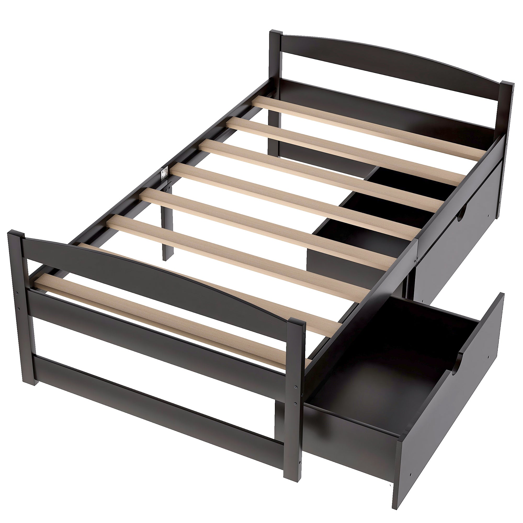 HAOYYE Twin Size Platform Bed with Two Storage Drawers, Espresso, Sturdy Space-Saving Design, Heavy Duty Construction, Easy Assembly, Durable and Stylish Home Furniture, Versatile for Bedroom Use