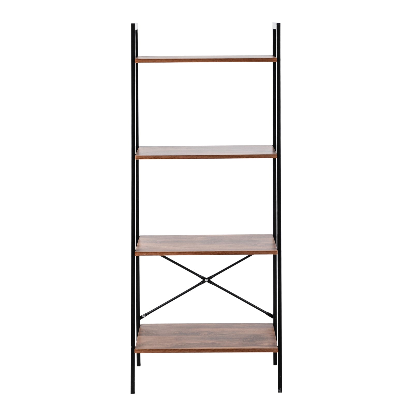 HAOYYE Simple and Modern Four-Tier Steel Wood Bookshelf, Open Storage Display Shelf with Sturdy Metal Frame and Wooden Boards, Space-Saving Freestanding Bookcase for Living Room Office Bedroom Apartment, Minimalist Industrial Style