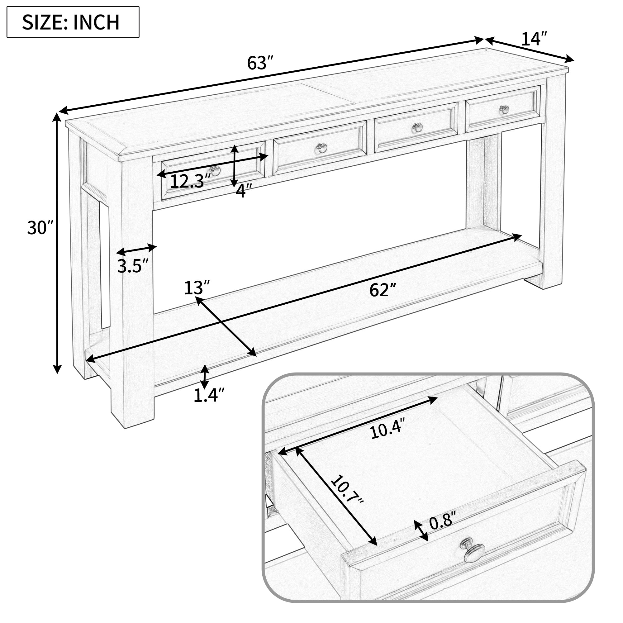 HAOYYE Console Table with Storage Drawers and Bottom Shelf for Entryway or Hallway, Gray Wash, Sturdy Space-Saving Design, Heavy Duty Construction, Easy Assembly, Durable and Stylish Home Furniture