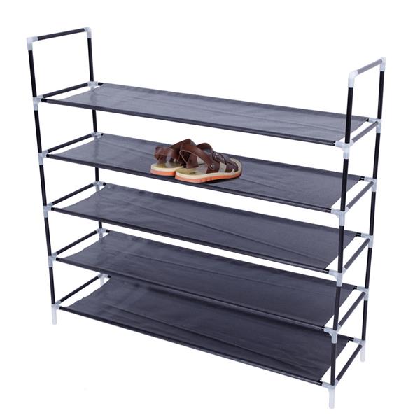 HAOYYE 5-Tier Non-Woven Fabric Shoe Rack with Handle, Black Shoe Storage Shelf for Bedroom, Entryway, or Closet, Durable and Space-Saving, Stylish Modern Design, Versatile and Convenient Organization Solution, Premium Quality Construction