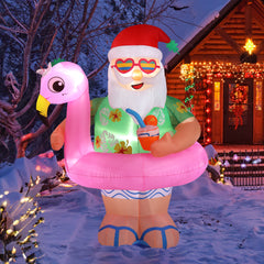 HAOYYE 5.9FT Lighted Inflatable Hawaii Santa Claus Christmas Decoration with Built-In LED Lights, Funny Blow Up Yard Decor for Front Yard Lawn Garden Holiday Party Outdoor Festive Display