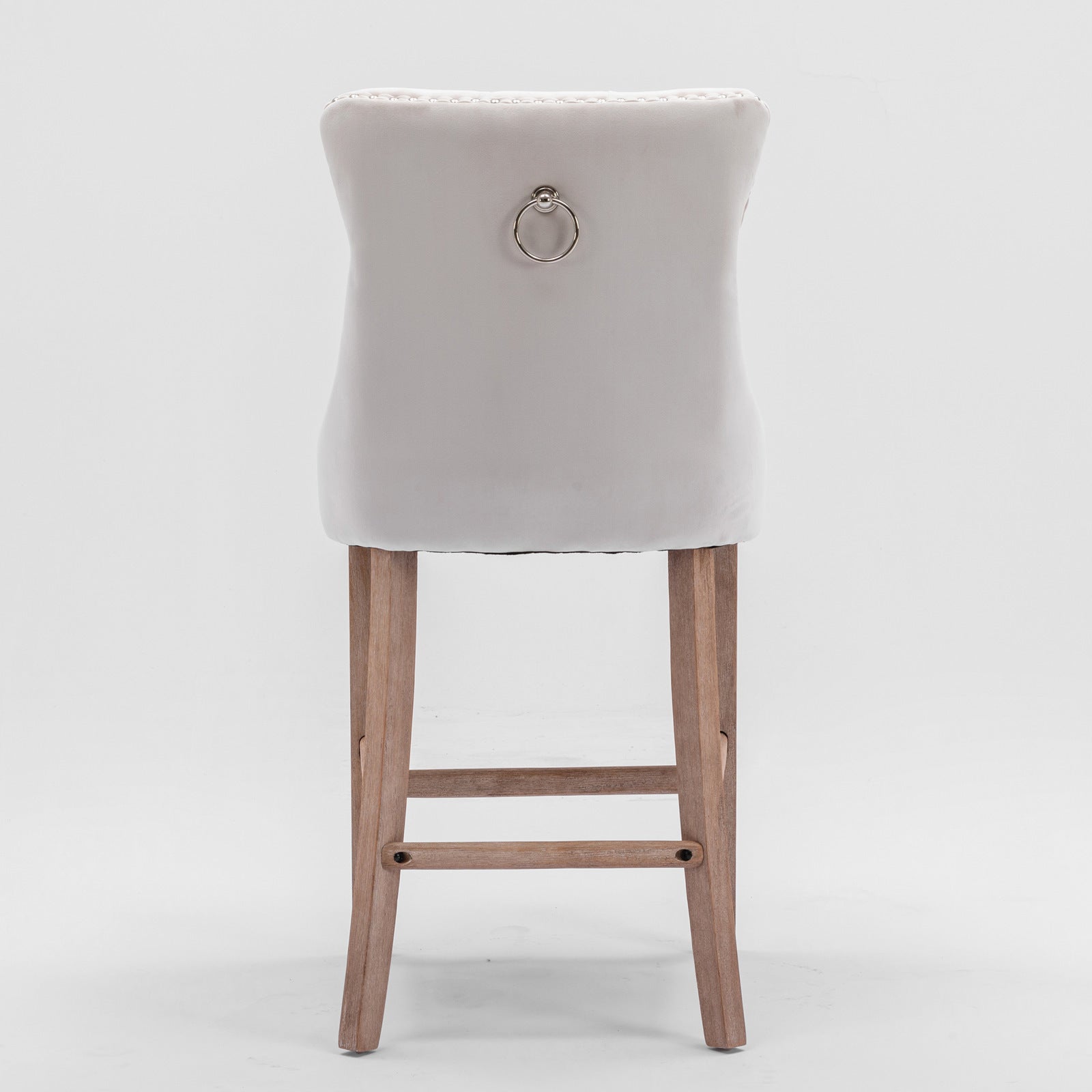 HAOYYE Contemporary Velvet Upholstered Barstools with Button Tufted Decoration and Wooden Legs, and Chrome Nailhead Trim, Leisure Style Bar Chairs,Bar stools, Set of 2 (Beige),SW2002BG Sturdy Space-Saving