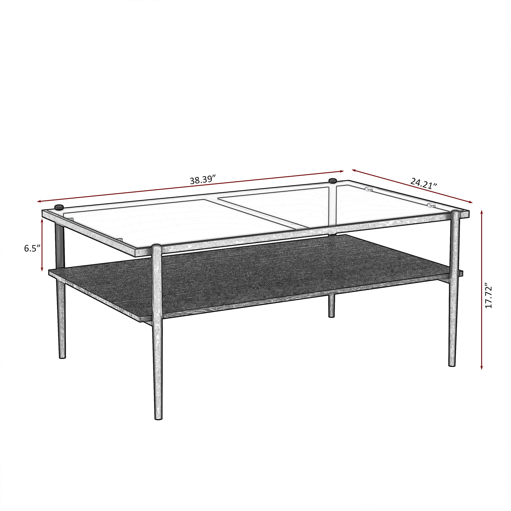 HAOYYE Rectangle Coffee Table with Gray Tempered Glass top and Black Legs,Modern Table for Living Room Sturdy Space-Saving Heavy Duty Modern Design Adults Dorm Room Easy Assembly Bedroom Furniture
