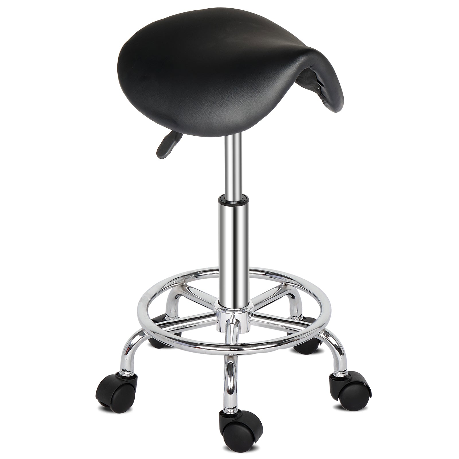 HAOYYE Saddle Bar Stool with Swivel Base and Footrest, Modern Backless Adjustable Height Stool for Kitchen Island Dining Room Counter Seating Black