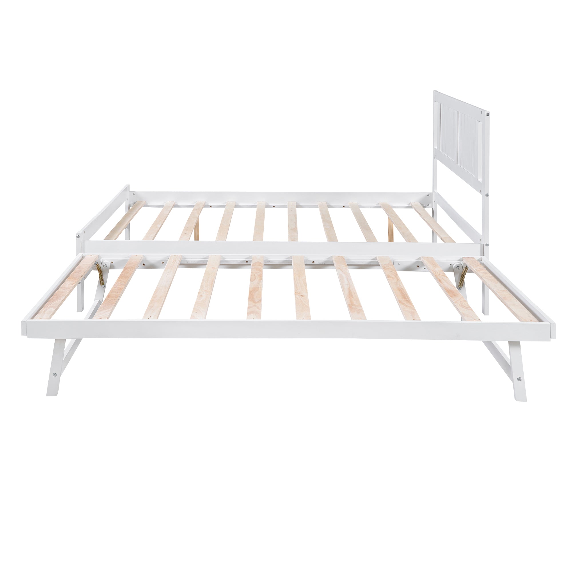 HAOYYE Full Size Platform Bed with Adjustable Trundle, White, Space-Saving Modern Design, Sturdy and Heavy-Duty Wood Frame, Ideal for Guest Room, Apartment, or Dorm, Easy Assembly Bedroom Furniture