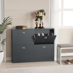 HAOYYE Shoe Cabinet Hidden Slim Narrow Shoe Rack Cabinet with 4 Drawers for Entryway Foyer Hallway Bedroom Original Wood Color Modern Space-Saving Shoe Organizer with Flip Drawers and Sleek Design