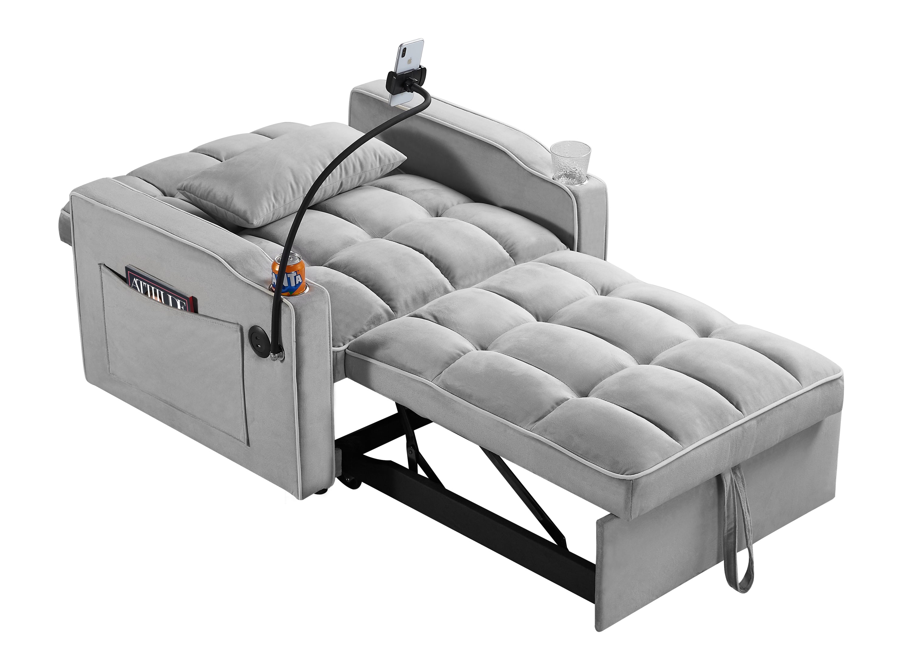 HAOYYE Convertible Sleeper Chair Sofa Bed Adjustable Pull Out Sleeper Chair Bed Multi-Pockets Folding Sofa Bed for Living Room Bedroom Small Space,3-in-1 Sofa Bed Sturdy Space-Saving Heavy Duty Modern Design