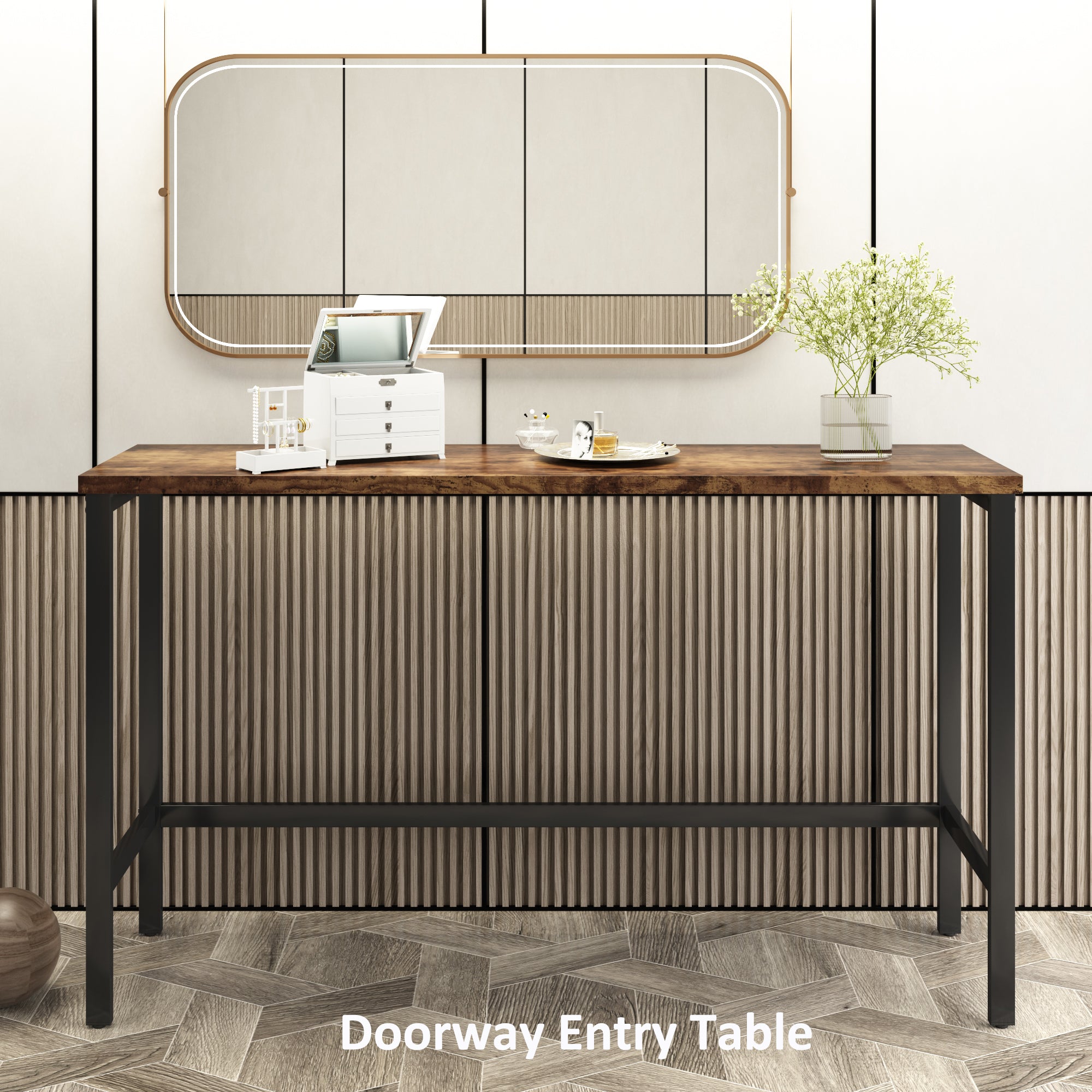 HAOYYE Counter Height Extra Long Dining Table Set with 3 Stools Pub Kitchen Set Side Table with Footrest,Brown Sturdy Space-Saving Heavy Duty Modern Design Adults Dorm Room Easy Assembly
