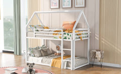 HAOYYE Twin over Twin House Bunk Bed with Built-in Ladder,White Sturdy Space-Saving Heavy Duty Modern Design Adults Dorm Room Easy Assembly Bedroom Furniture