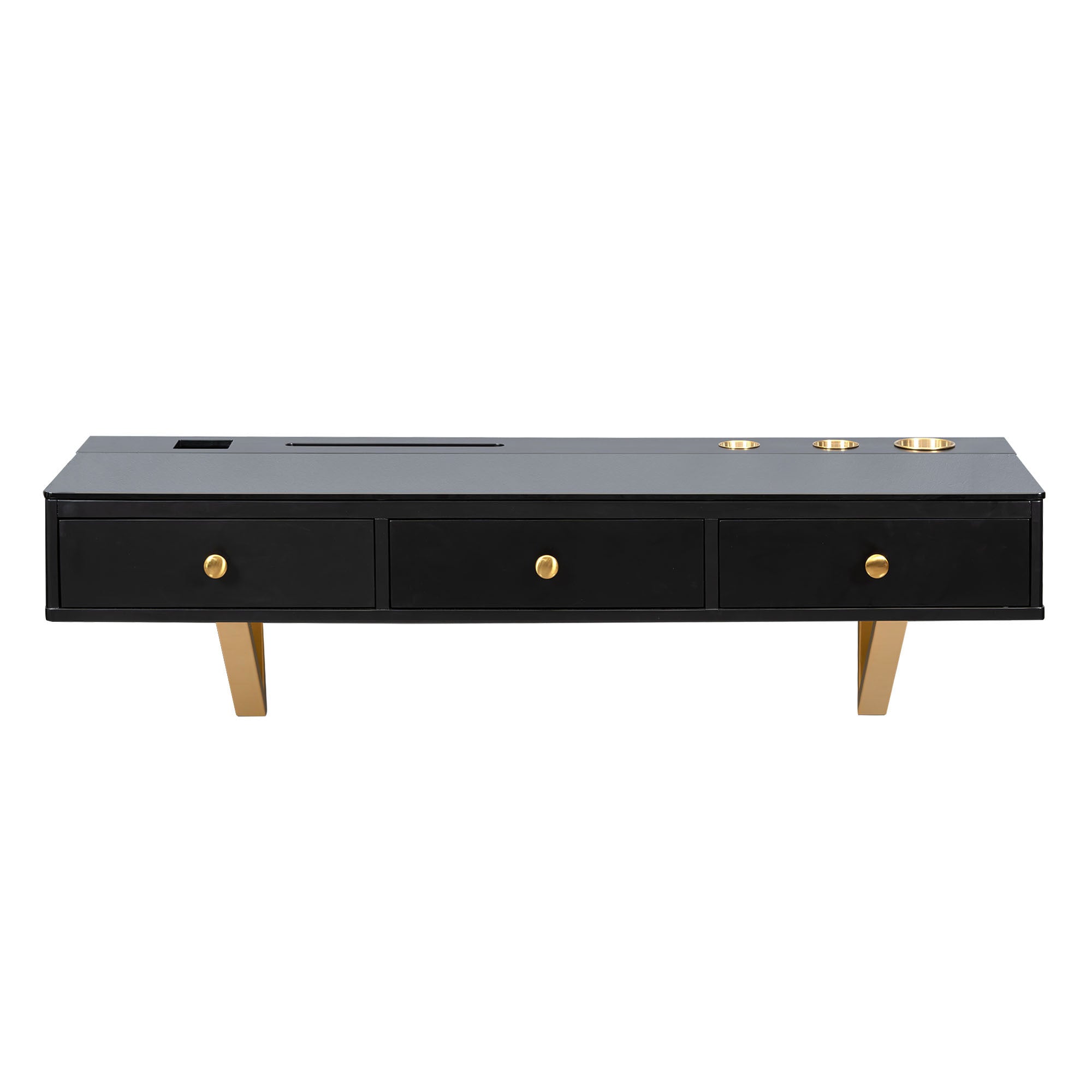 HAOYYE Floating Shelf With Drawer, Multi-Purpose Wall-Mounted Vanity Table, Sturdy Space-Saving Heavy Duty Design, Black And Gold Finish, Perfect For Bedroom, Bathroom, Or Salon
