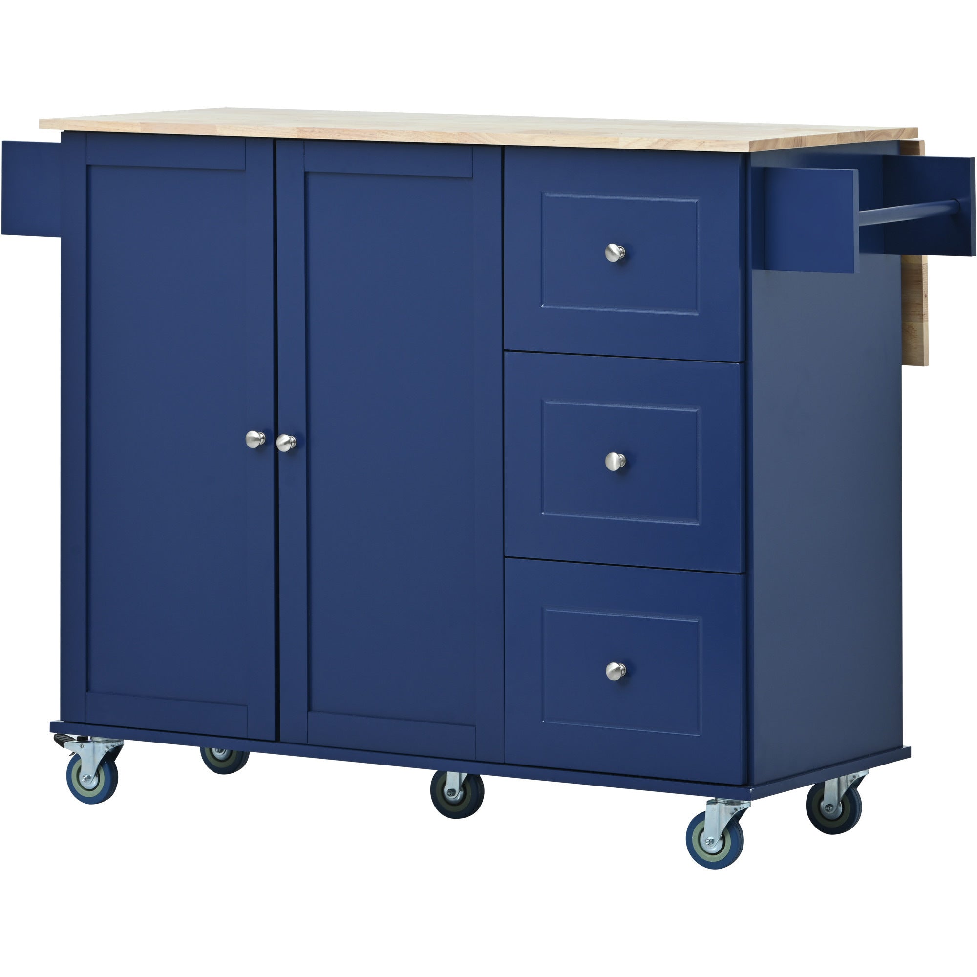 HAOYYE Rolling Mobile Kitchen Island with Drop Leaf - Solid Wood Top, Locking Wheels & Storage Cabinet 52.7 Inch Width(Dark blue) Sturdy Space-Saving Heavy Duty Modern Design Adults Dorm Room