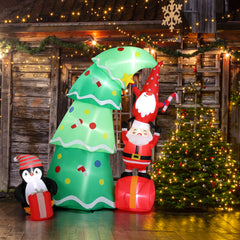 HAOYYE 6 FT Lighted Christmas Inflatable Decoration, Inflatable Christmas Tree with Santa Claus and Elf, Fun Blow Up Holiday Yard Decorations with Built-In LED Lights for Front Yard Lawn Garden Holiday Party Decor