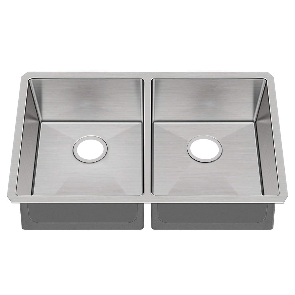HAOYYE 32" L X 19" W Undermount Double Bowl 16 Gauge 304 Stainless Steel Kitchen Sink (Sink Only) Sturdy Space-Saving Heavy Duty Modern Design Adults Dorm Room Easy Assembly Bedroom Furniture