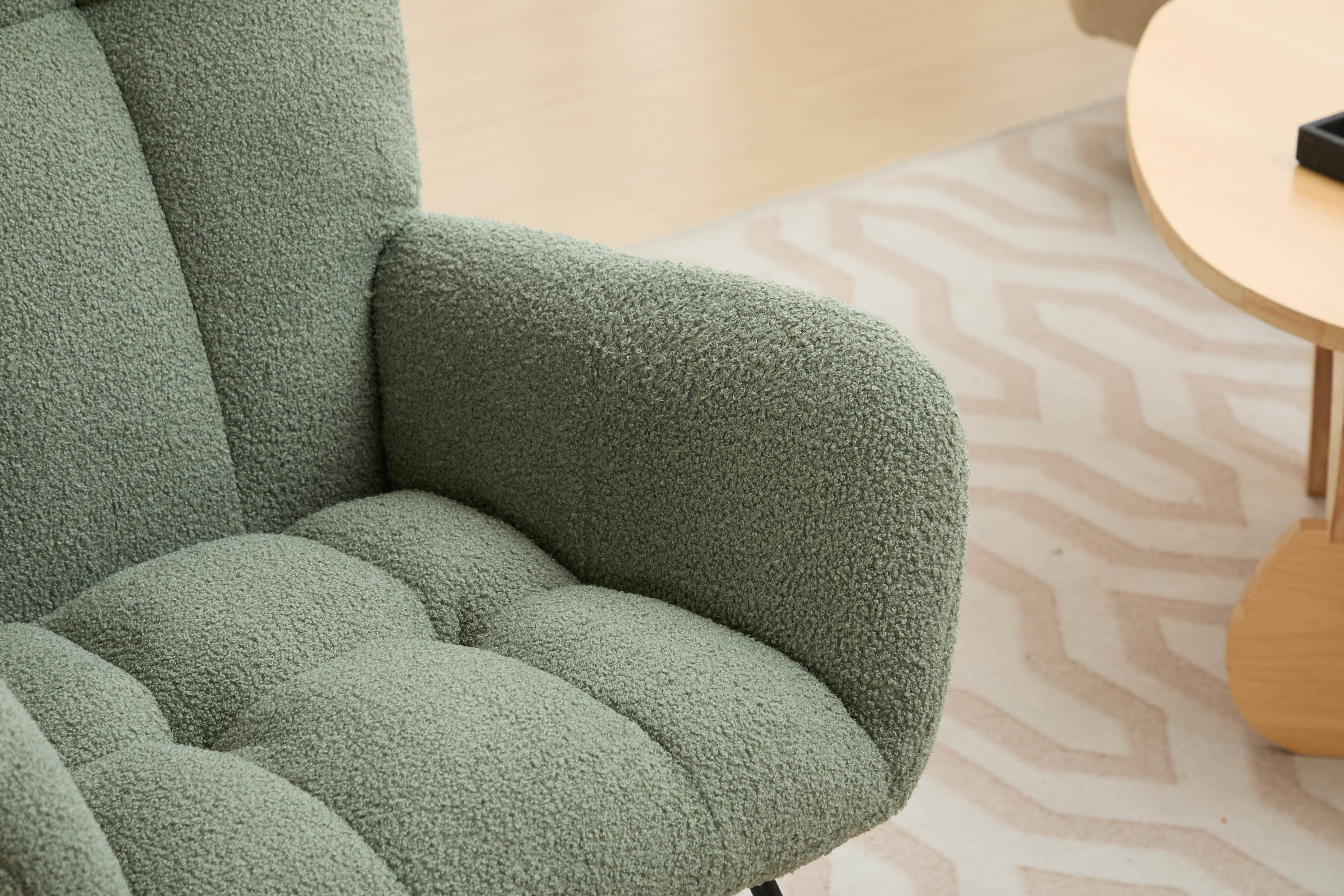 Haoyye Modern Upholstered Nursery Rocking Chair with High Backrest, Teddy Fabric Glider Accent Armchair with Solid Wood Legs and Metal Frame, Comfortable Rocker for Bedroom, Living Room or Lounge, Gentle Swing Chair in Green
