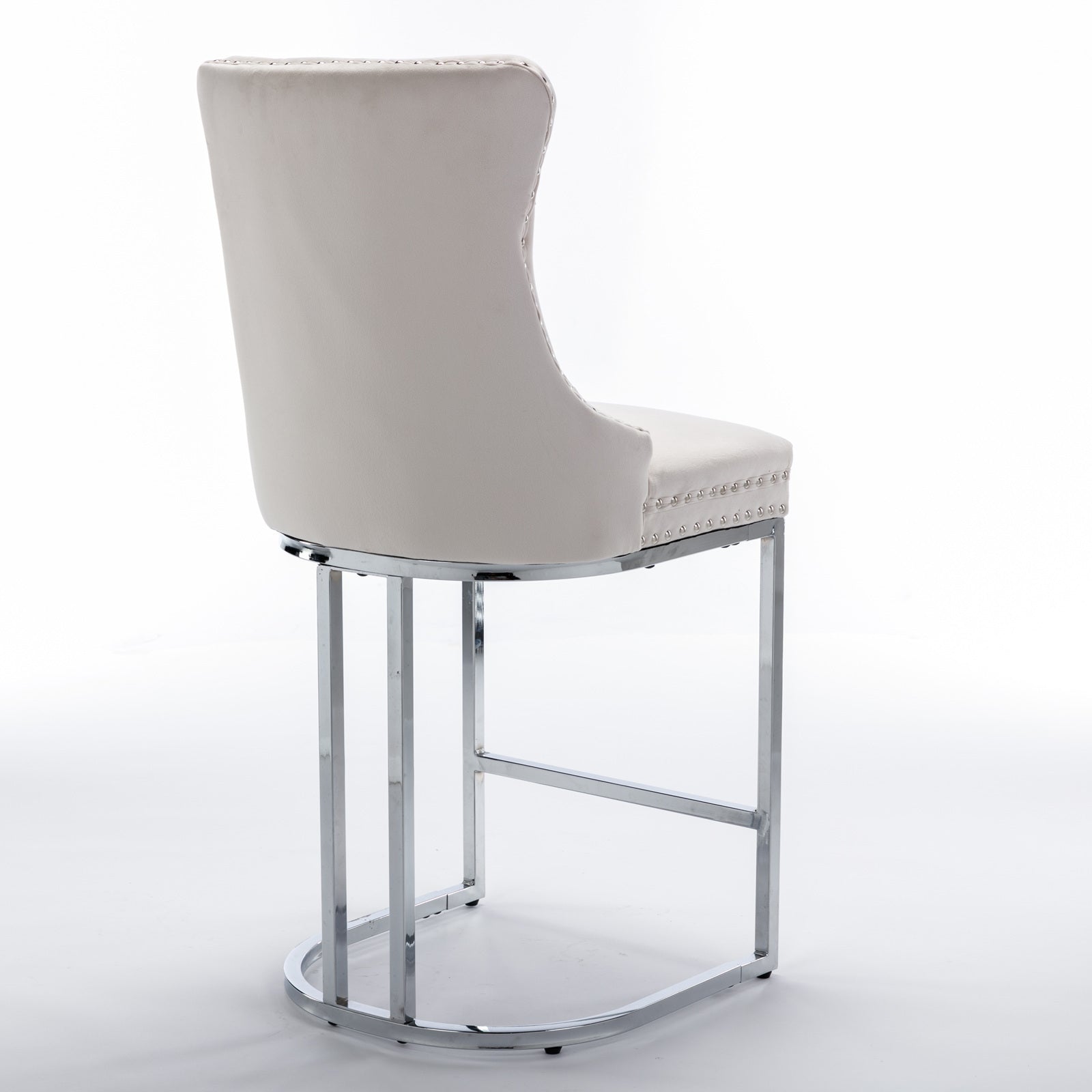 HAOYYE 26" Counter Height Bar Stools Set of 2, Modern Velvet Barstools with Button Back&Rivet Trim Upholstered Kitchen Island Chairs with Sturdy Chromed Metal Base Legs Farmhouse Bar Stools, (Beige,2 Pack)