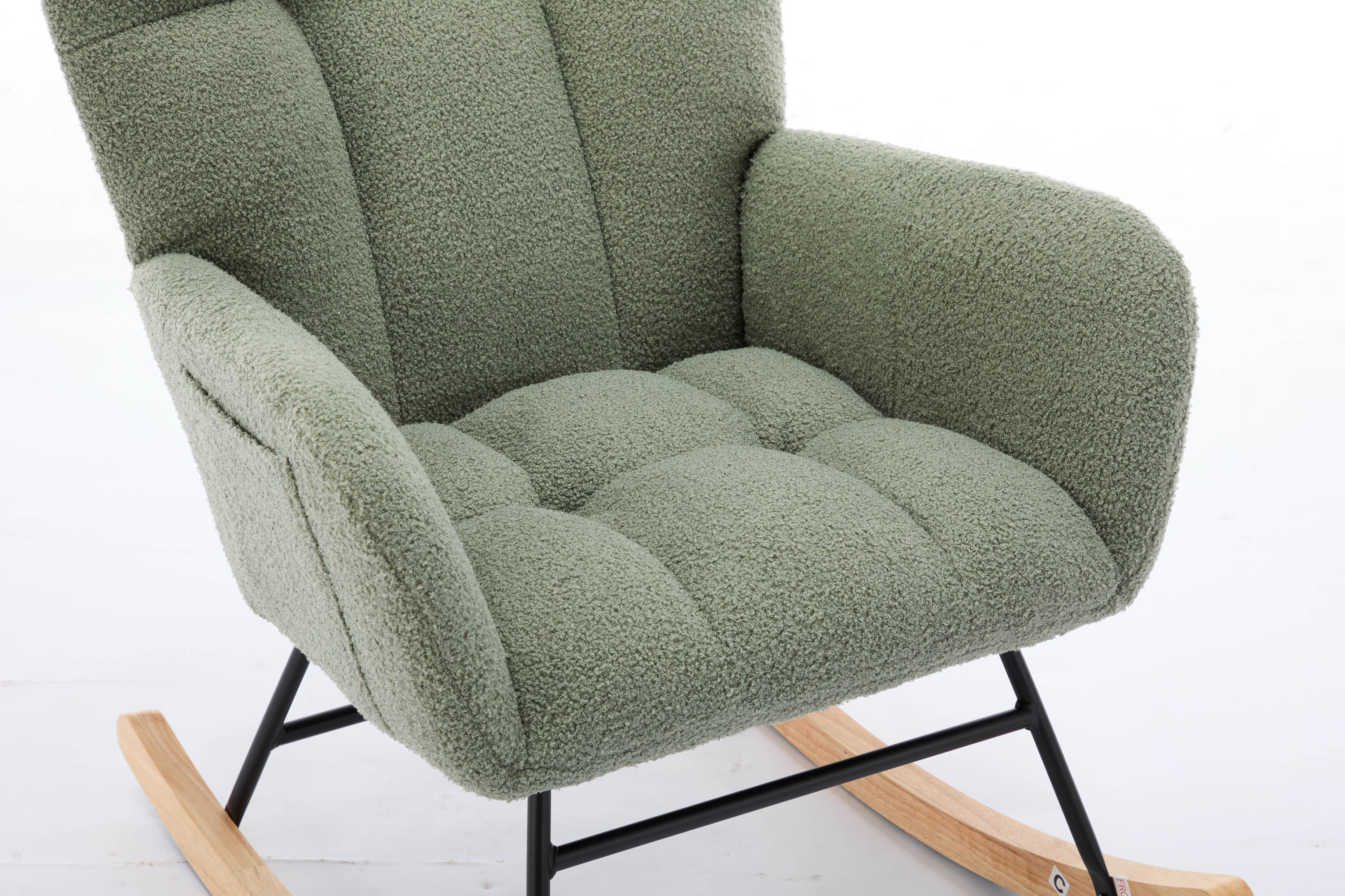 Haoyye Modern Upholstered Nursery Rocking Chair with High Backrest, Teddy Fabric Glider Accent Armchair with Solid Wood Legs and Metal Frame, Comfortable Rocker for Bedroom, Living Room or Lounge, Gentle Swing Chair in Green