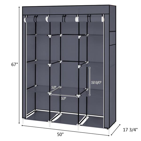 HAOYYE 67" Portable Closet Organizer with 10 Shelves, Extra Space, Quick Assembly, Gray, Durable Space-Saving Storage Solution, Modern Design, Versatile Use for Bedroom, Walk-In Closet, and Small Spaces
