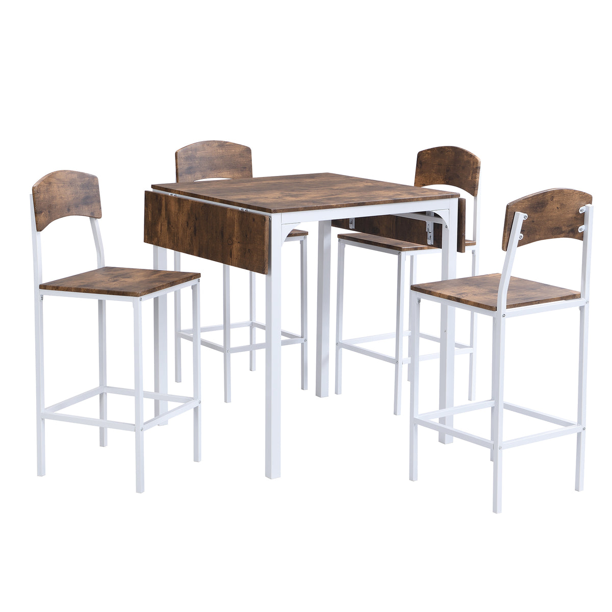 HAOYYE Farmhouse 5-Piece Counter Height Dining Table Set with 4 Chairs, White Frame & Rustic Brown Tabletop, Drop Leaf, Space-Saving Design, Sturdy & Heavy Duty, Ideal for Dining Room, Kitchen, Apartment, Dorm Room, Modern & Functional