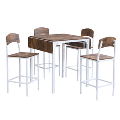 HAOYYE Farmhouse 5-Piece Counter Height Dining Table Set with 4 Chairs, White Frame & Rustic Brown Tabletop, Drop Leaf, Space-Saving Design, Sturdy & Heavy Duty, Ideal for Dining Room, Kitchen, Apartment, Dorm Room, Modern & Functional