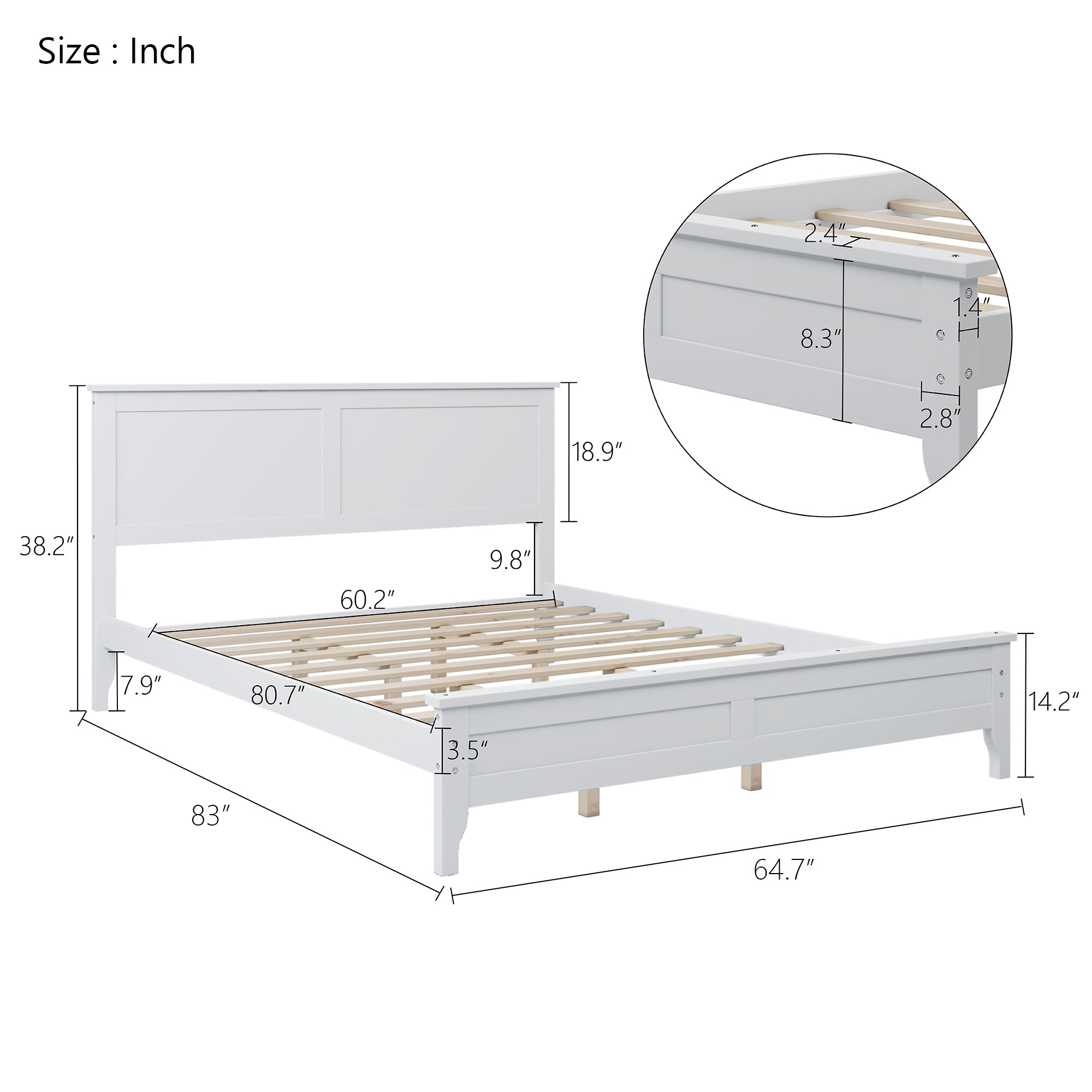 HAOYYE Modern White Solid Wood Queen Platform Bed (old sku:WF283525AAK) Sturdy Space-Saving Heavy Duty Modern Design Adults Dorm Room Easy Assembly Bedroom Furniture