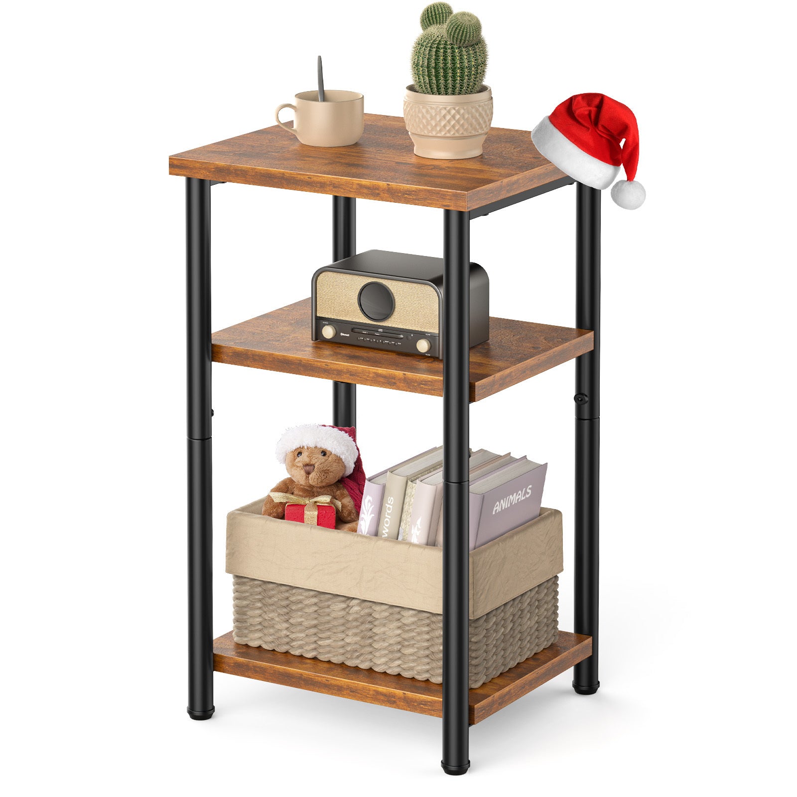 HAOYYE 3-Tier End Table Side Table with Adjustable Feet,Small Nightstand Space-Saving for Bedroom Living Room Office Sturdy Heavy Duty Modern Design Adults Dorm Room Easy Assembly Bedroom Furniture