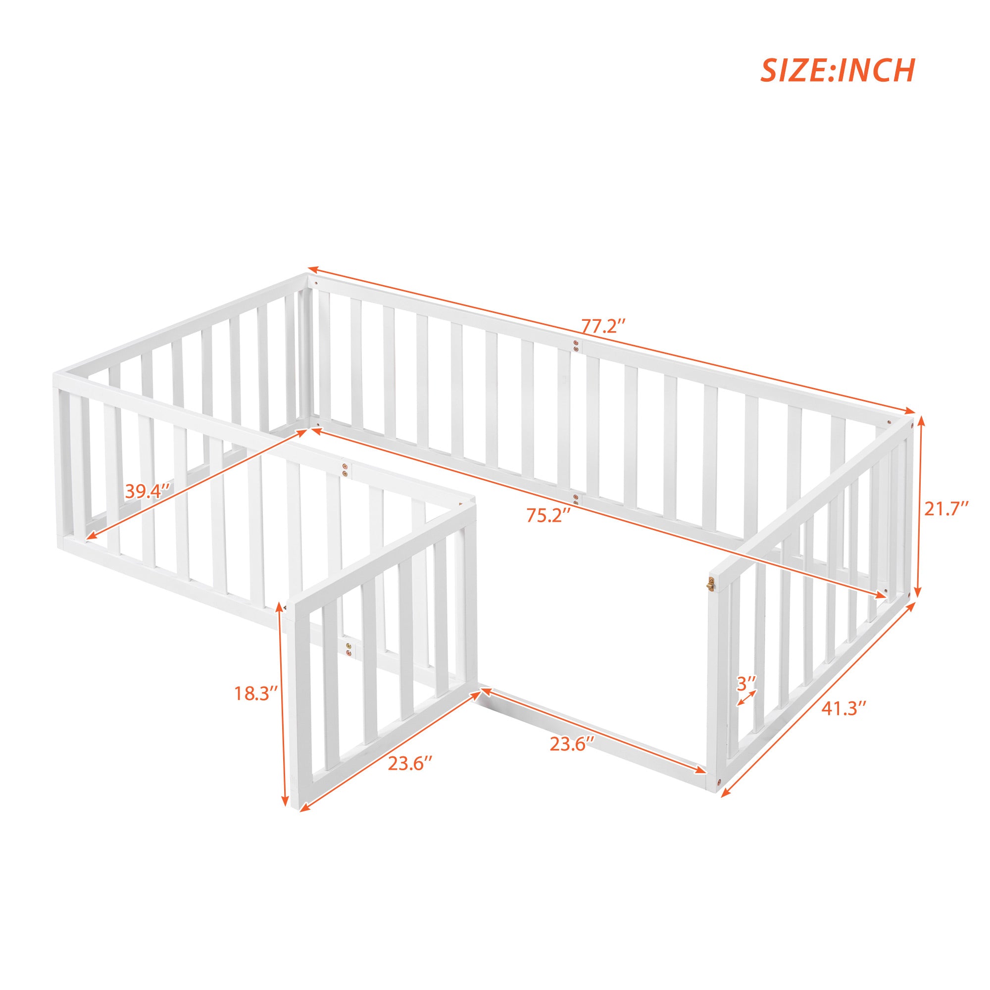 HAOYYE Twin Size Wood Floor Bed Frame with Fence and Door, White(OLD SKU :WF289661AAK) Sturdy Space-Saving Heavy Duty Modern Design Adults Dorm Room Easy Assembly Bedroom Furniture