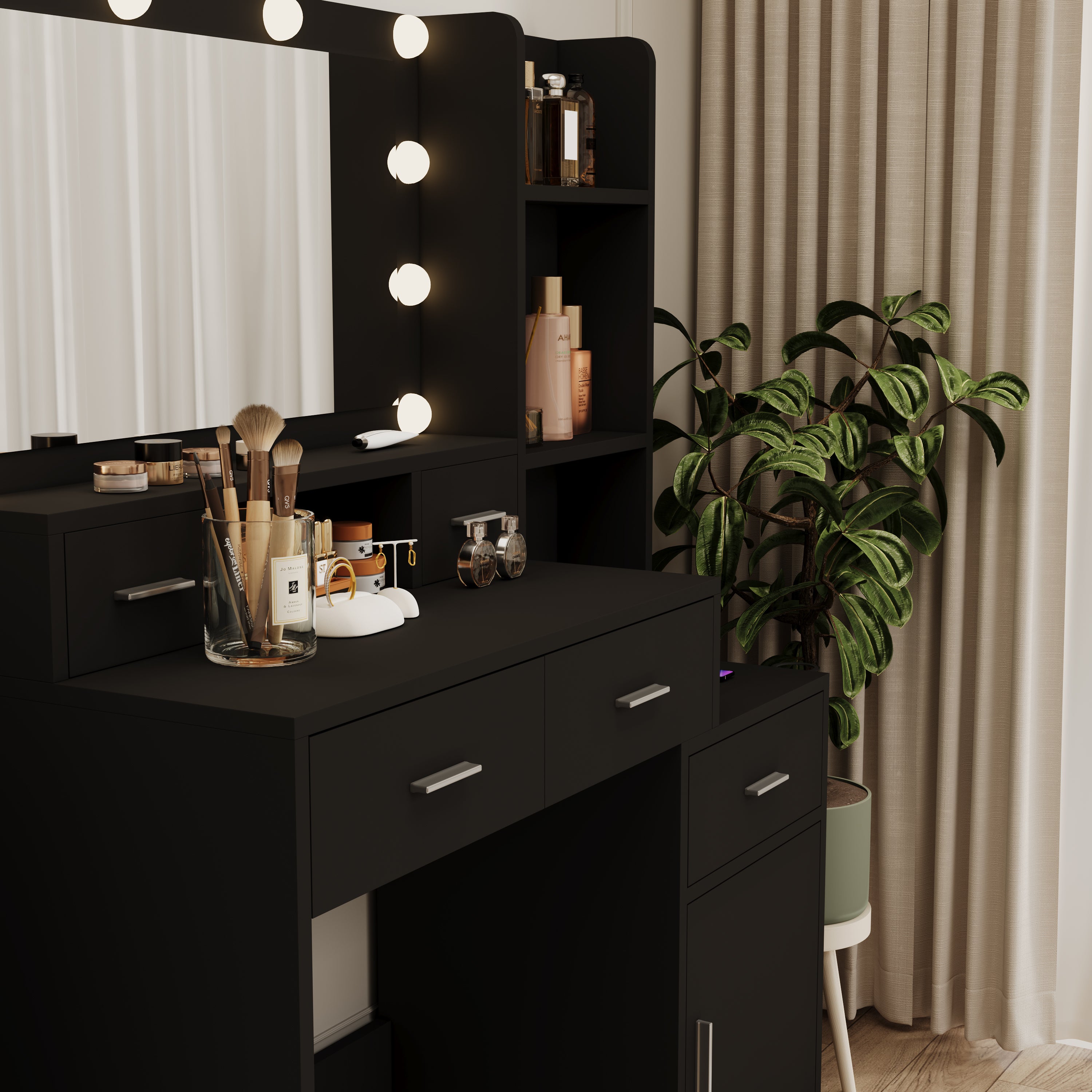 HAOYYE Smart Mirror Dressing Table with Drawers and Storage Cabinet, Modern Vanity Table with Soft Dressing Pad for Bedroom, Sturdy Space-Saving Heavy Duty Construction, Ideal for Adults