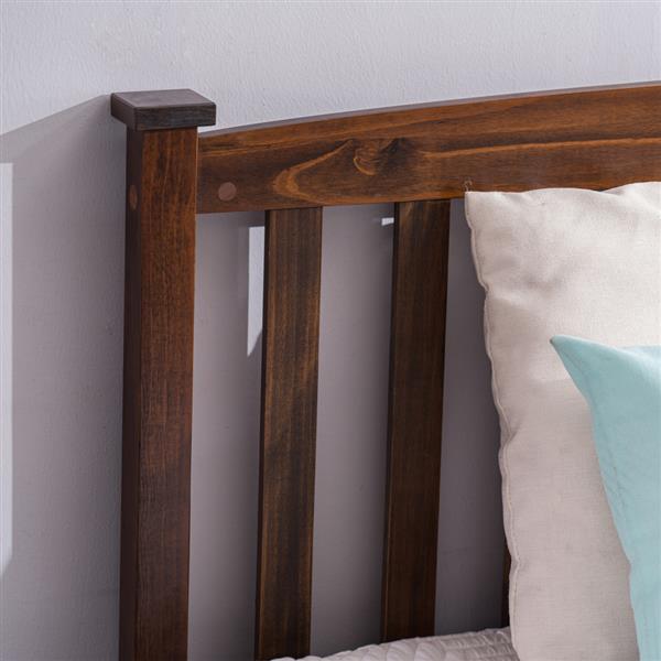 HAOYYE Queen Platform Bed Frame with Vertical Slatted Headboard in Walnut Color, Modern Wood Bed Frame with Sturdy Construction, Elegant Style for Bedroom, Guest Room, Easy Assembly