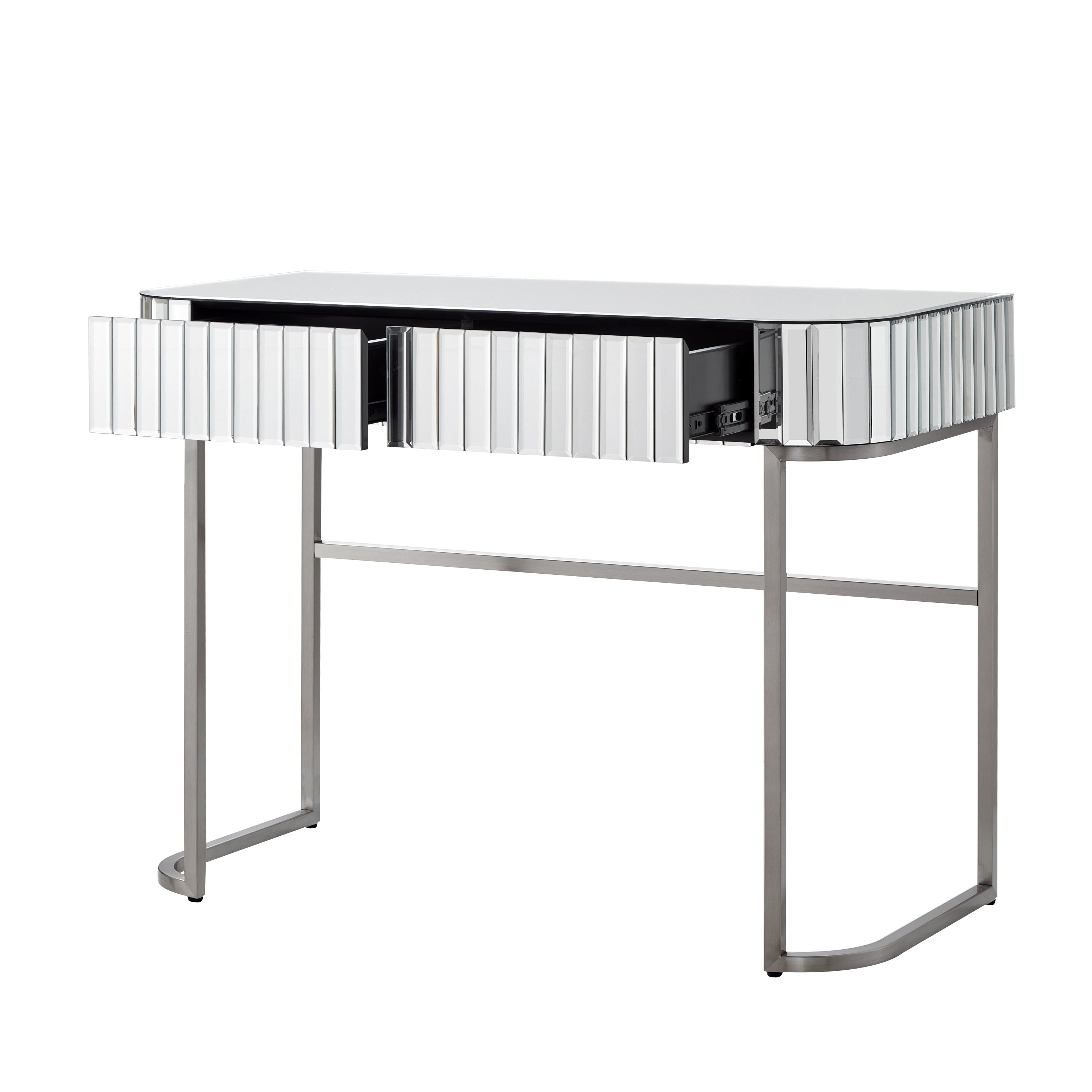HAOYYE 39" Mirrored Makeup Vanity Table with Stainless Steel Base, Mirrored Console Dressing Table with 2 Drawers,Versatile Desk for Bedroom and Office, Silver