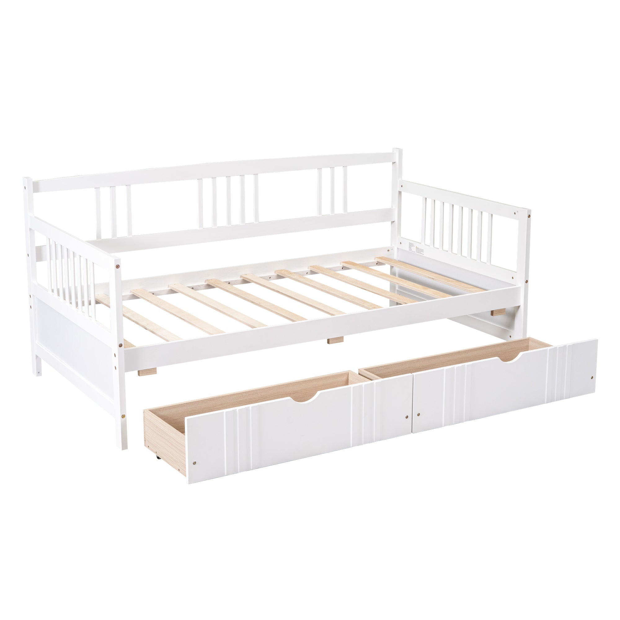 HAOYYE Twin Daybed with Two Drawers, White Wood Bed Frame, Sturdy Space-Saving Design, Heavy Duty Construction, Ideal for Bedroom, Dorm Room, Easy Assembly