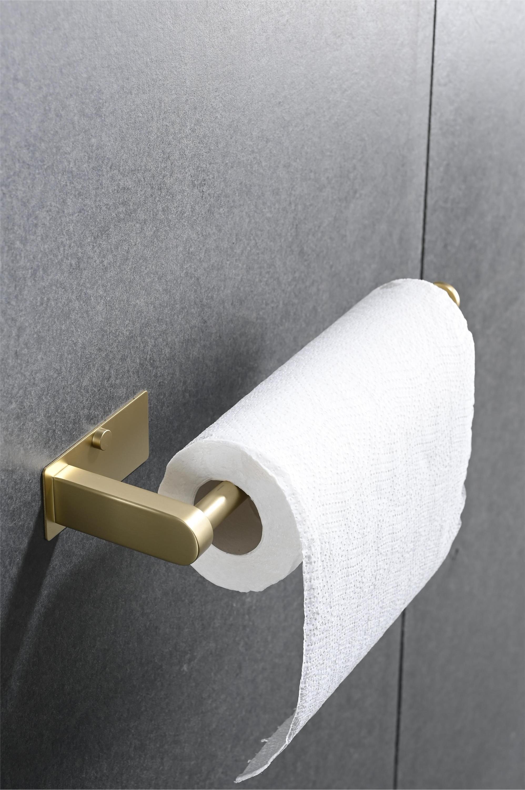 HAOYYE 2 Pack Paper Towel Holder Wall Mount, Brushed gold Paper Towel Holder Under Cabinet, Self Adhesive Paper Towel Holders, Kitchen Towel Holder for Kitchen Organization and Storage (12inch, 2 Pack)