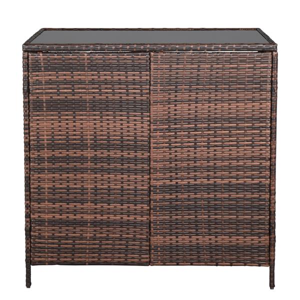 HAOYYE Bar Table and Stool Set Brown Gradient 3 Piece Rattan Pub Bistro Set with 2 Bar Stools and 1 Bar Table Removable Wicker Patio Furniture with Iron Frame for Balcony Garden Porch Lounge