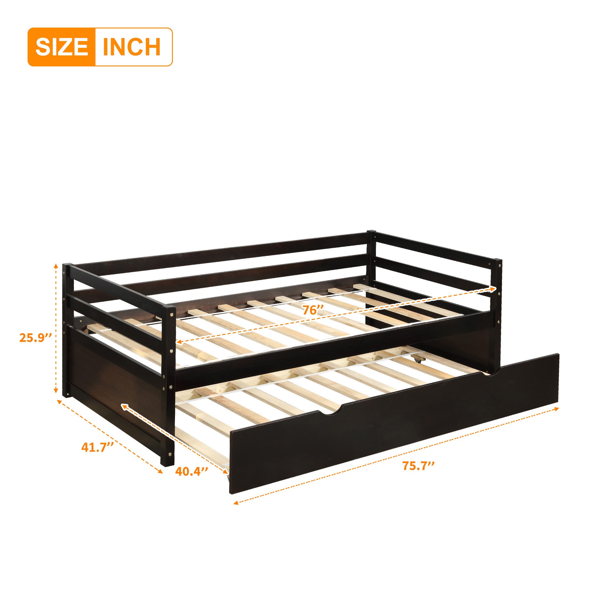 HAOYYE Daybed with Trundle Frame Set, Twin Size, Espresso(New SKU:WF283064AAP) Sturdy Space-Saving Heavy Duty Modern Design Easy Assembly Durable Stylish Home Furniture Versatile